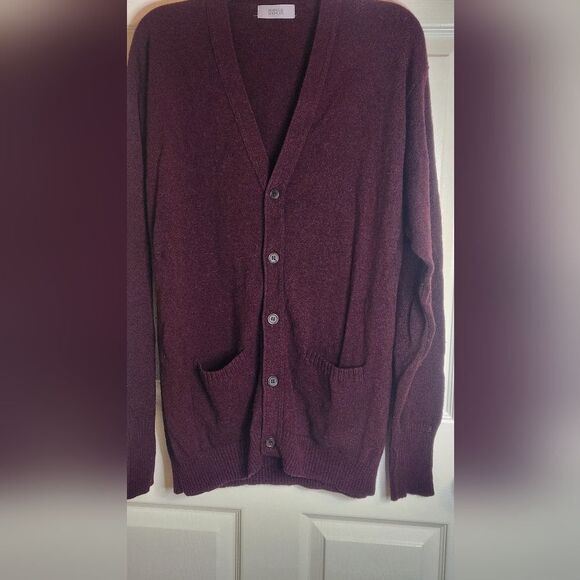 Marks & Spencer Other - Marks&Spencer M Burgundy 100% LAMBSWOOL Pockets Lslv Buttons Up Men's Cardigan